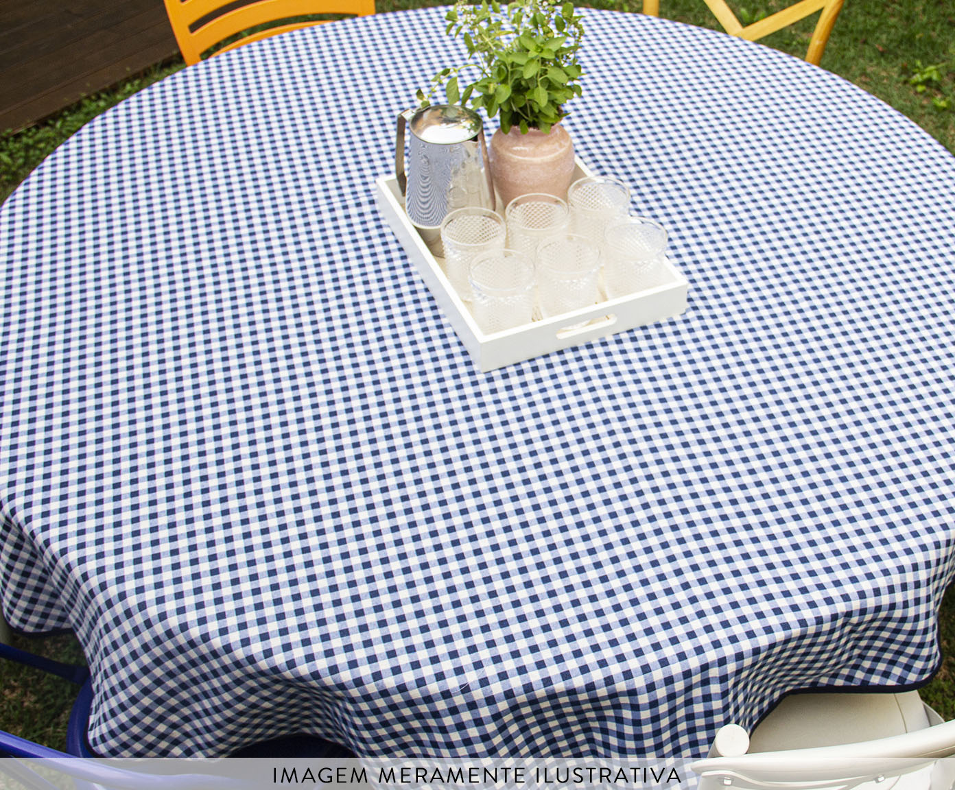 Toalha de Mesa Xadrez Azul e Branco Redonda image number 1