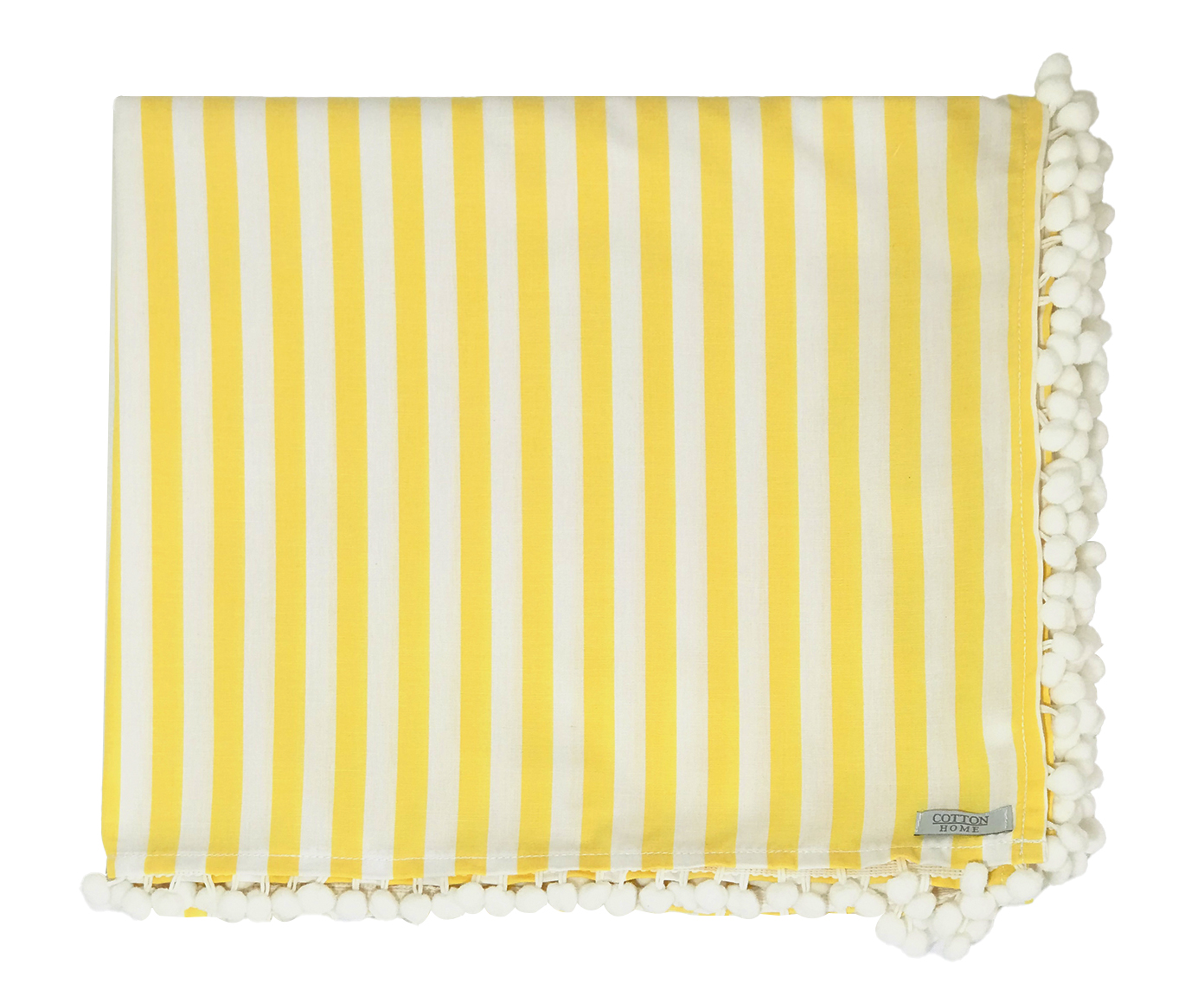 Toalha de Mesa Listras Amarelas com Pompons - image 0