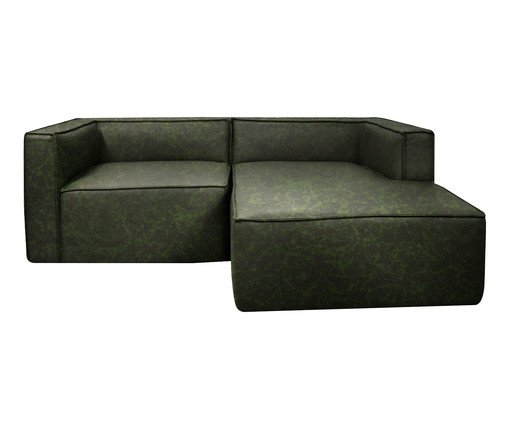 Sof&aacute; 2 M&oacute;dulos Chaise Direito Mensa em Couro Verde image number 0
