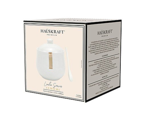 A&ccedil;ucareiro com Colher em Porcelana Lumie Branco e Dourado image number 2