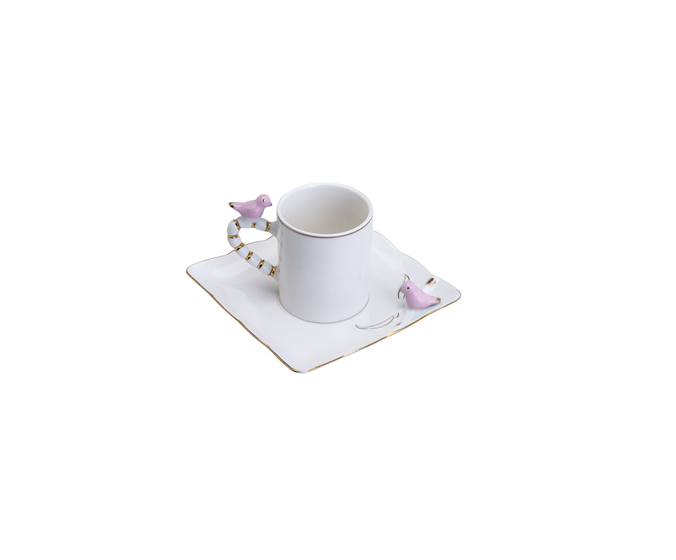 Jogo de X&iacute;caras para Caf&eacute; Birds Design Plate Branco image number 3