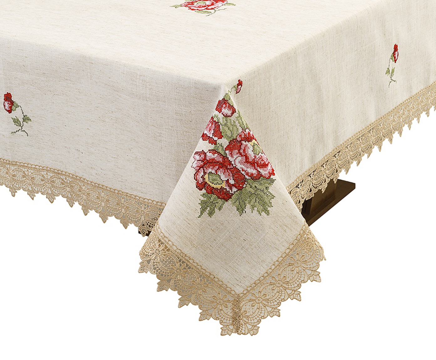 Toalha de Mesa com Renda Guipir Bege - image 0