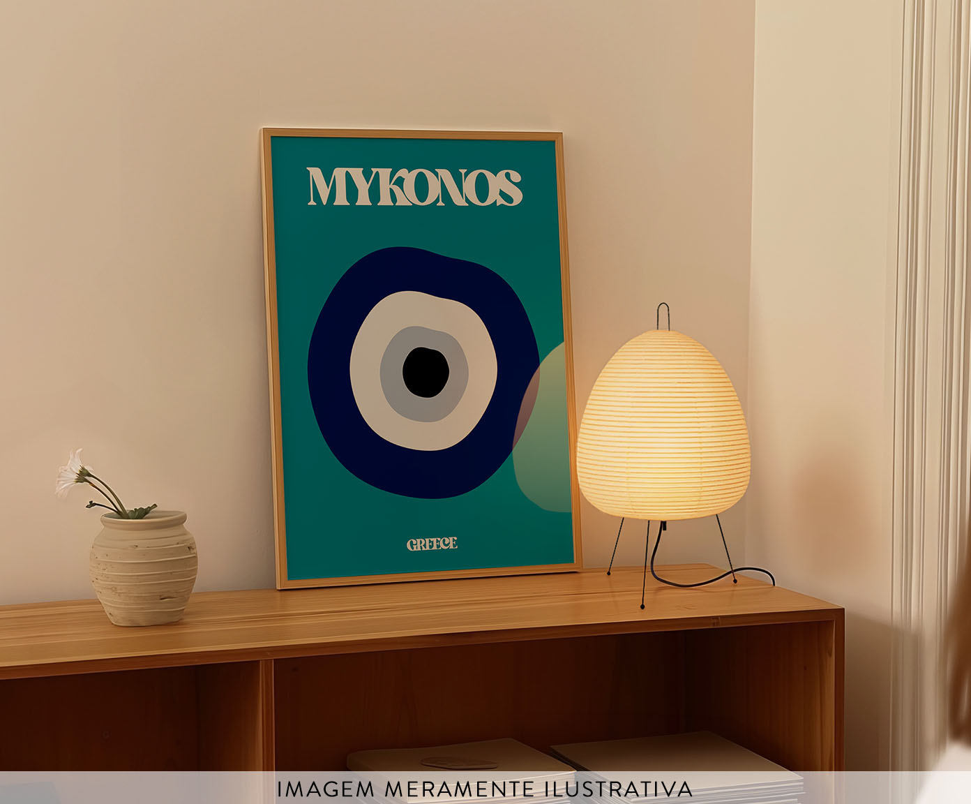 Quadro Mykonos com Moldura em Madeira - image 1