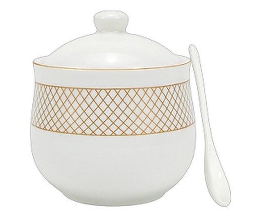A&ccedil;ucareiro com Colher em Porcelana Regal Branco e Dourado - image 0