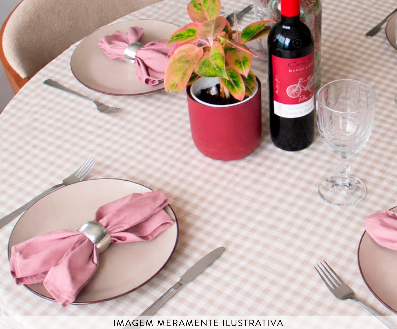 Toalha de Mesa Redonda  Vichy Bege e Off White Pequena - image 1