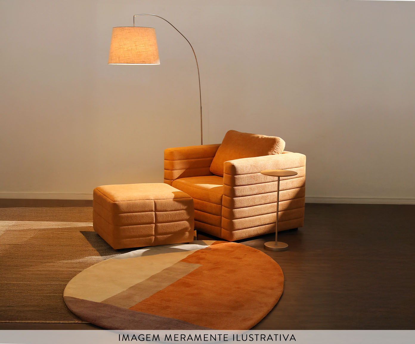 Poltrona com Puff Gom em Boucle aveludado - Cinza - image 1