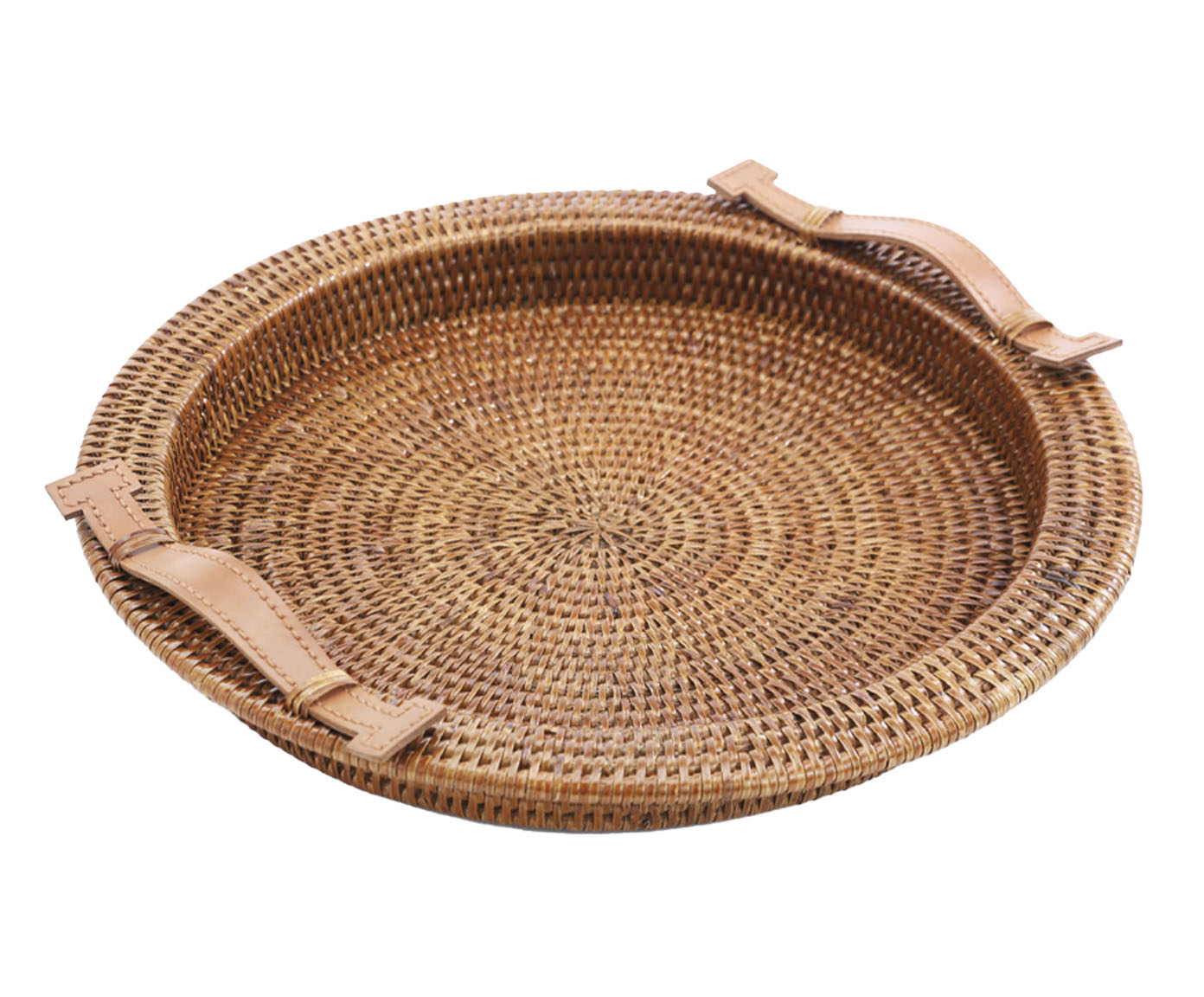 Bandeja em Rattan com Al&ccedil;a de Couro Marrom - image 0