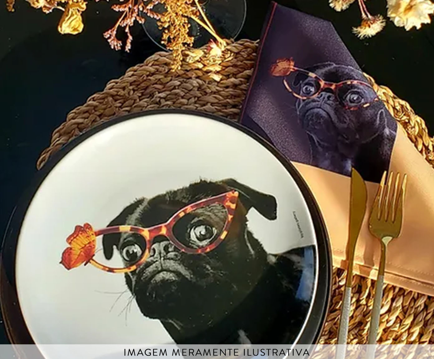 Prato de Porcelana Pug Juaninha And Butterfly - image 1