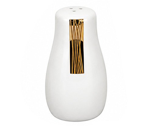 Jogo de Saleiro e Pimenteiro em Porcelana Lumie Branco e Dourado - image 0