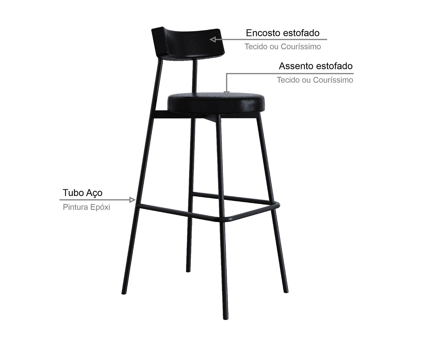 Banqueta Alta Stout Courino Preto image number 3