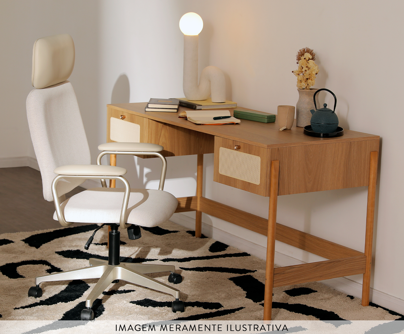 Cadeira Office Gran Chicago Bege com P&eacute;s Ouro Branco image number 5