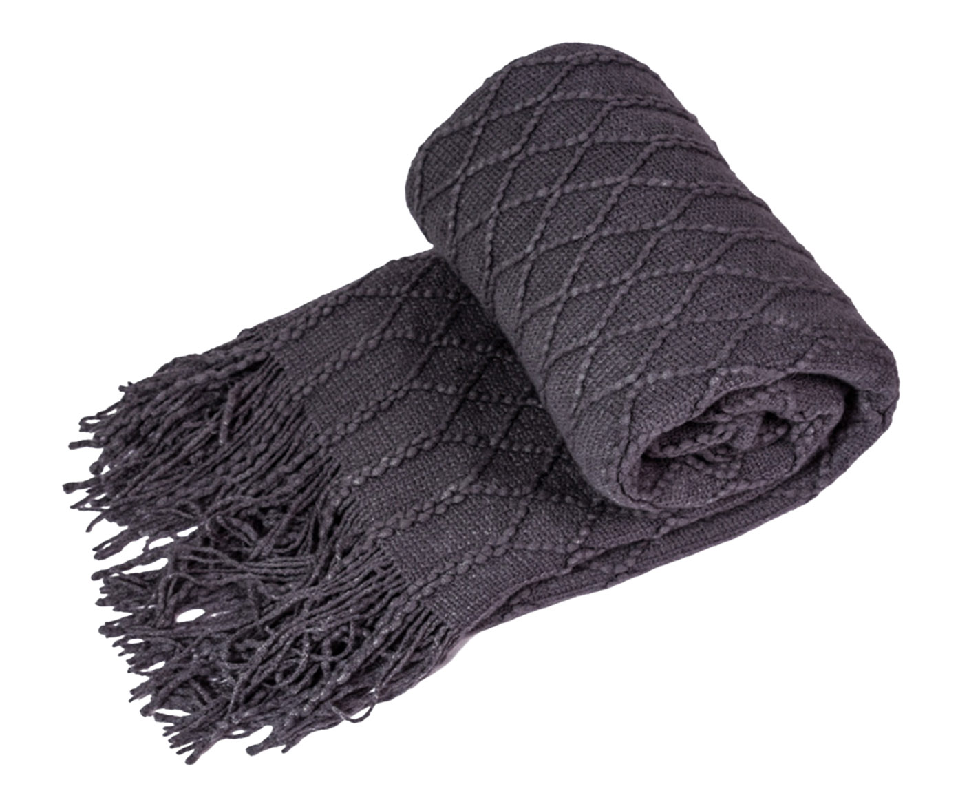 Manta Tricot Texturizada com Franjas Cinza - image 0