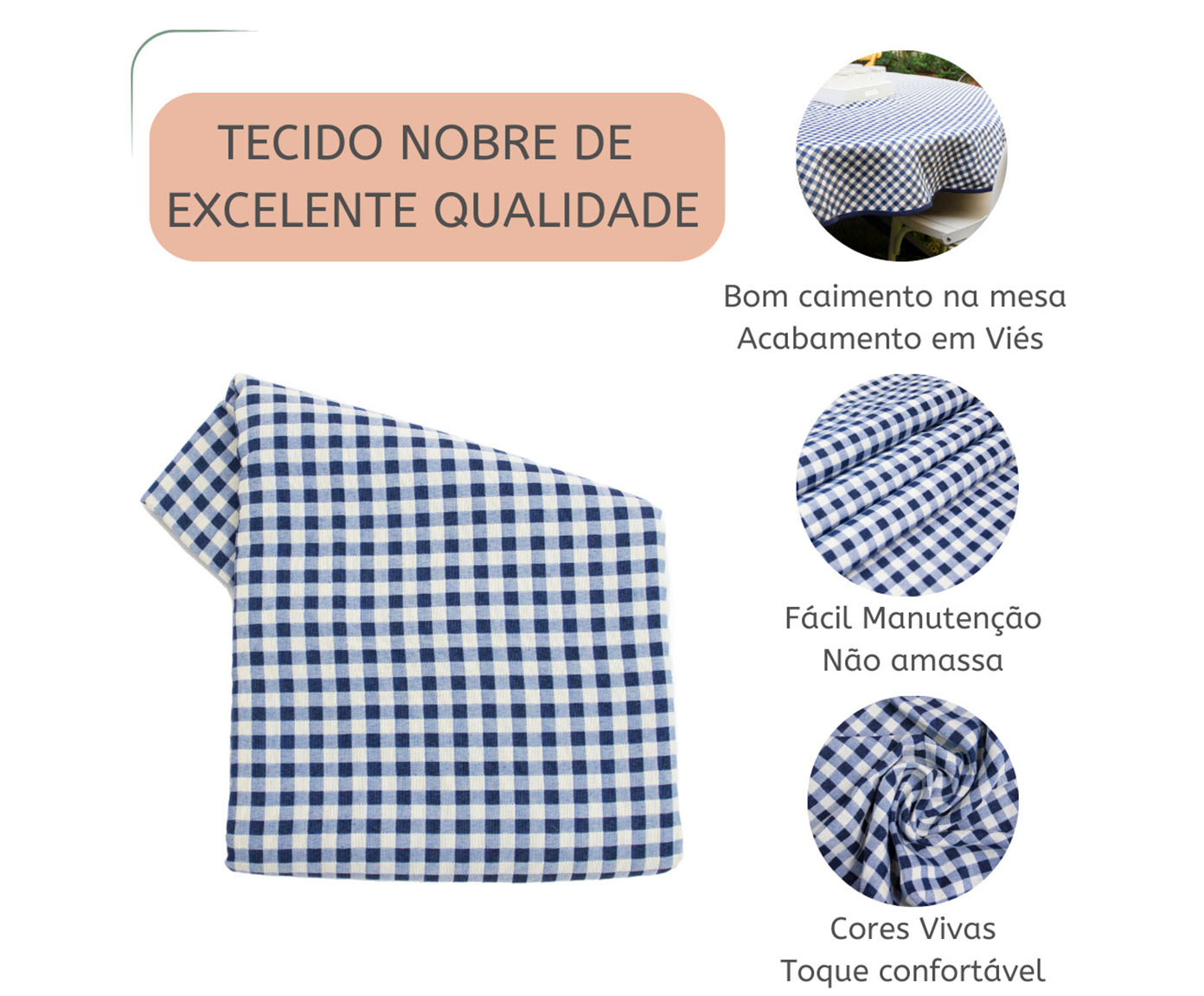 Toalha de Mesa Xadrez Azul e Branco Redonda image number 3