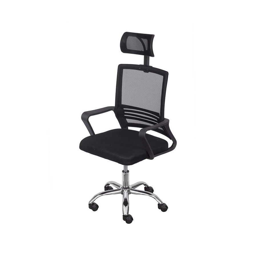 Cadeira Office Alta Preta com Base Rod&iacute;zio Cromada - image 1