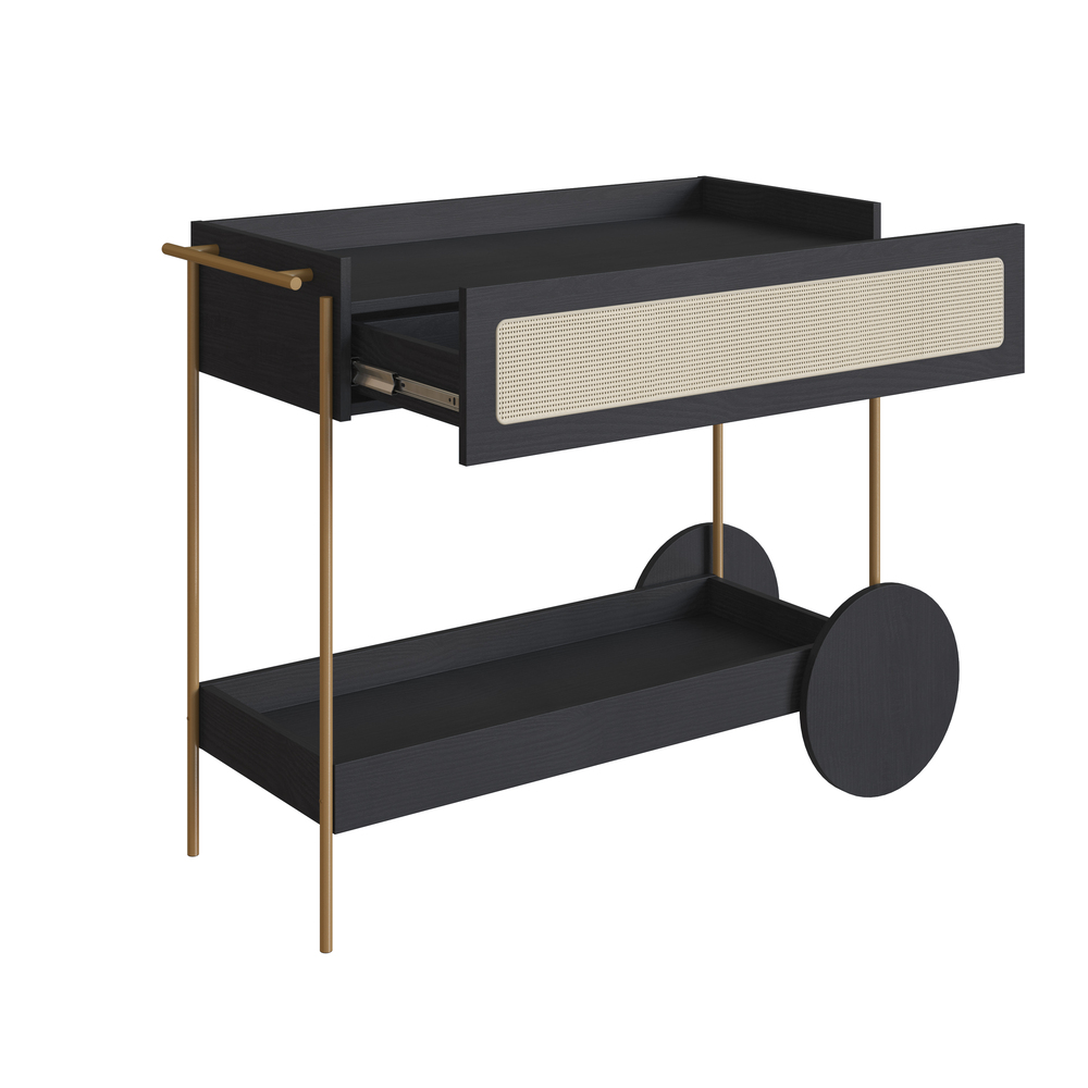 Carrinho Bar com Porta Ta&ccedil;as Tela Oslo Nero e Dourado - image 1