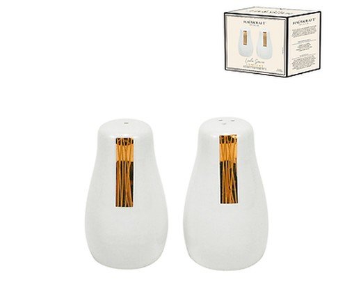 Jogo de Saleiro e Pimenteiro em Porcelana Lumie Branco e Dourado - image 1