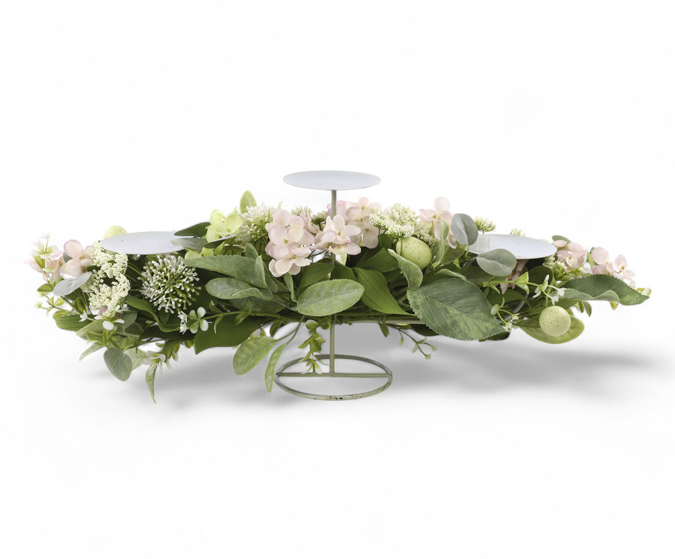 Porta-Vela com Flores e Ovos Fondant Verde e Rosa - image 1