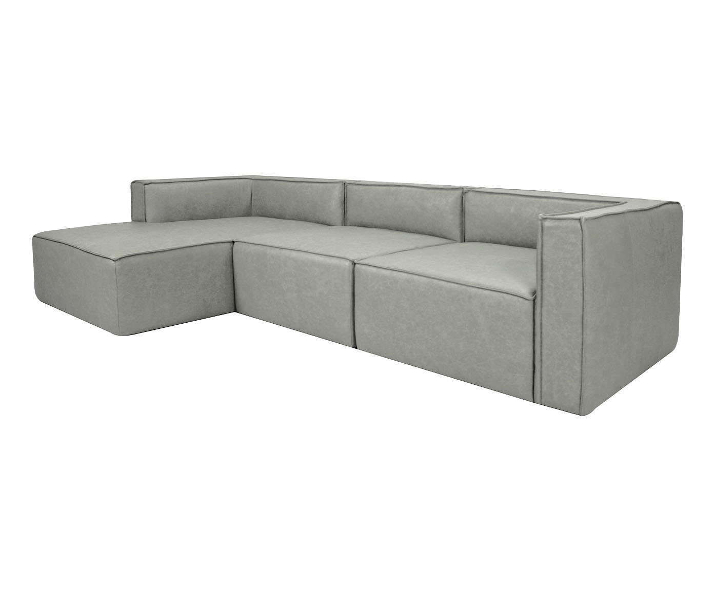 Sof&aacute; 3 M&oacute;dulos Chaise Esquerdo Mensa em Couro Cinza image number 2