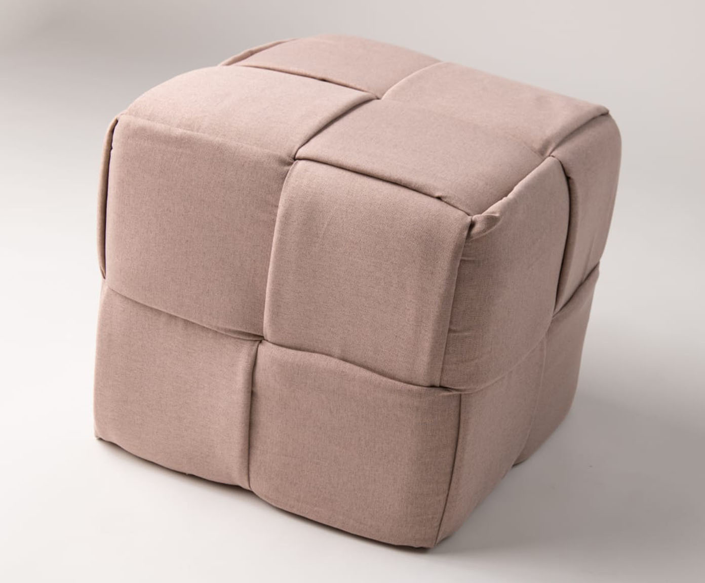 Pufe em Linho Cubo Tran&ccedil;ado Bege - image 1