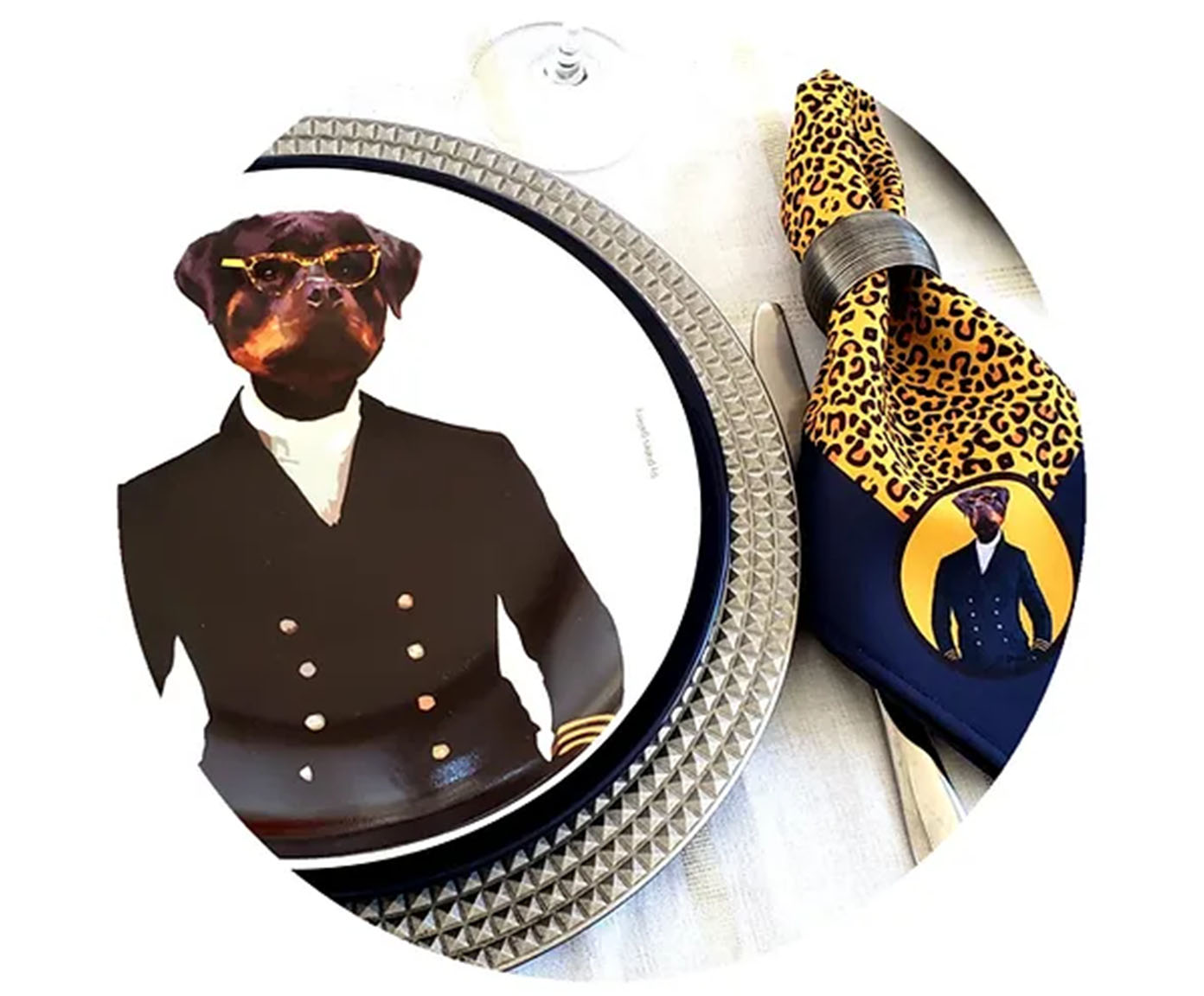 Prato de Porcelana Rottweiler Modern Glasses Dog - image 1