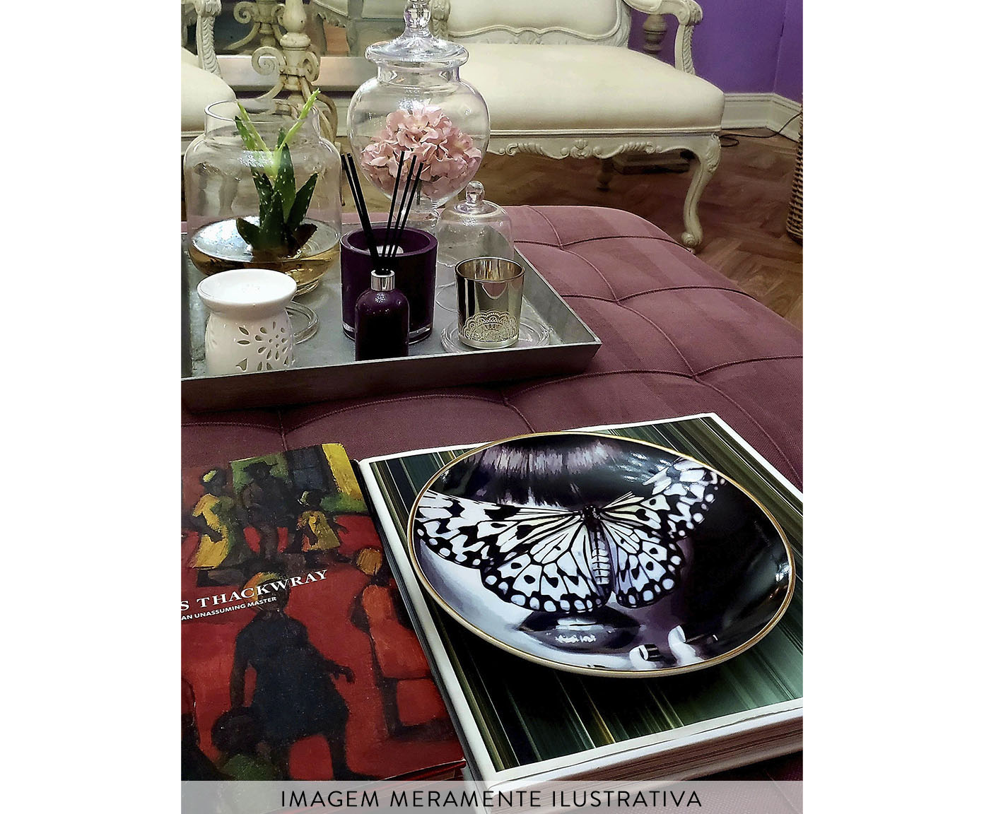 Prato de Porcelana Black Butterfly Woman image number 3
