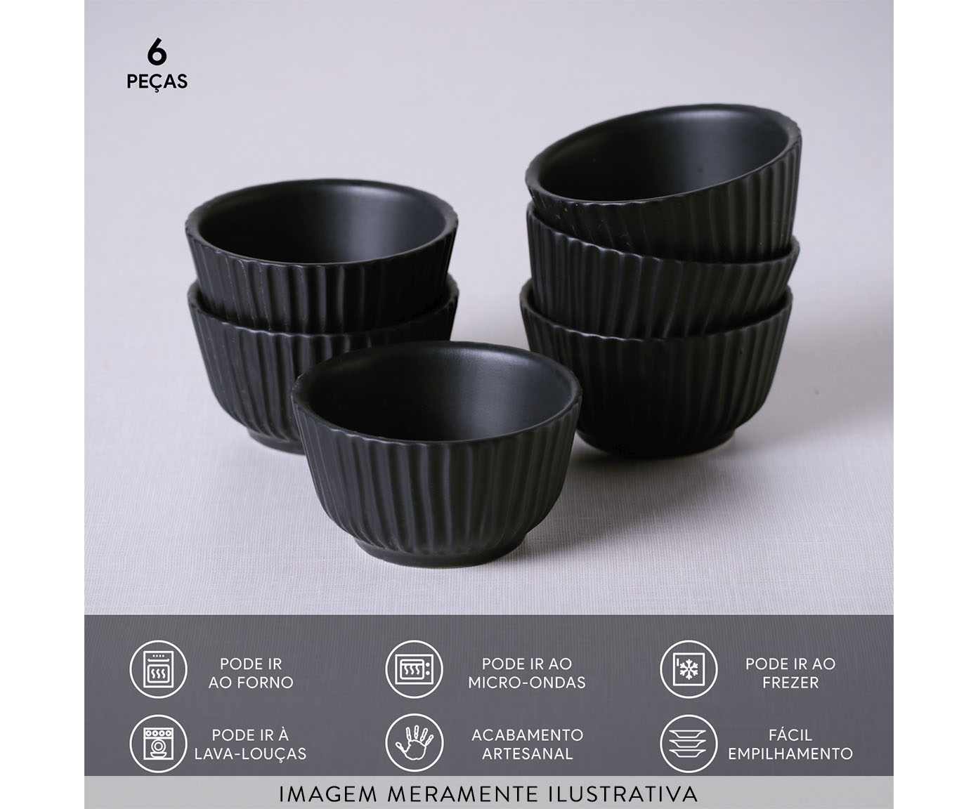 Jogo de Ramequins Linhas Preto Matte image number 3