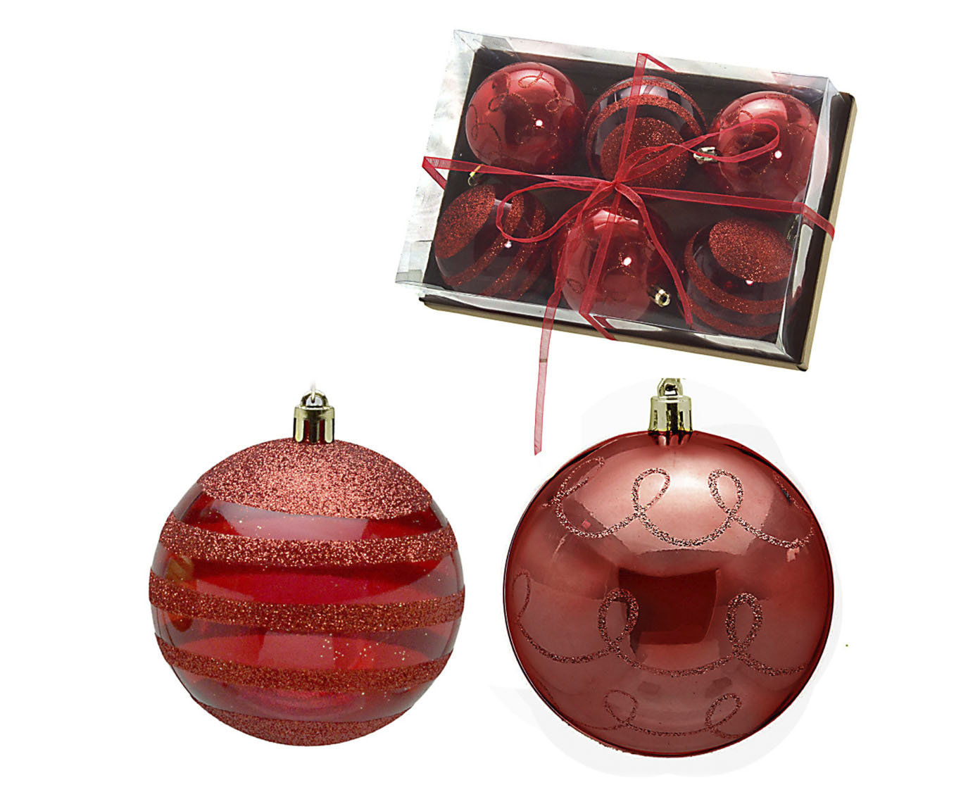 Bolas de Natal Traits Vermelho - 6 Unidades - image 0