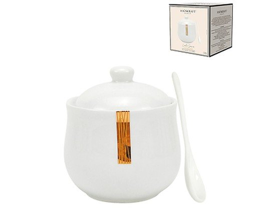 A&ccedil;ucareiro com Colher em Porcelana Lumie Branco e Dourado - image 1
