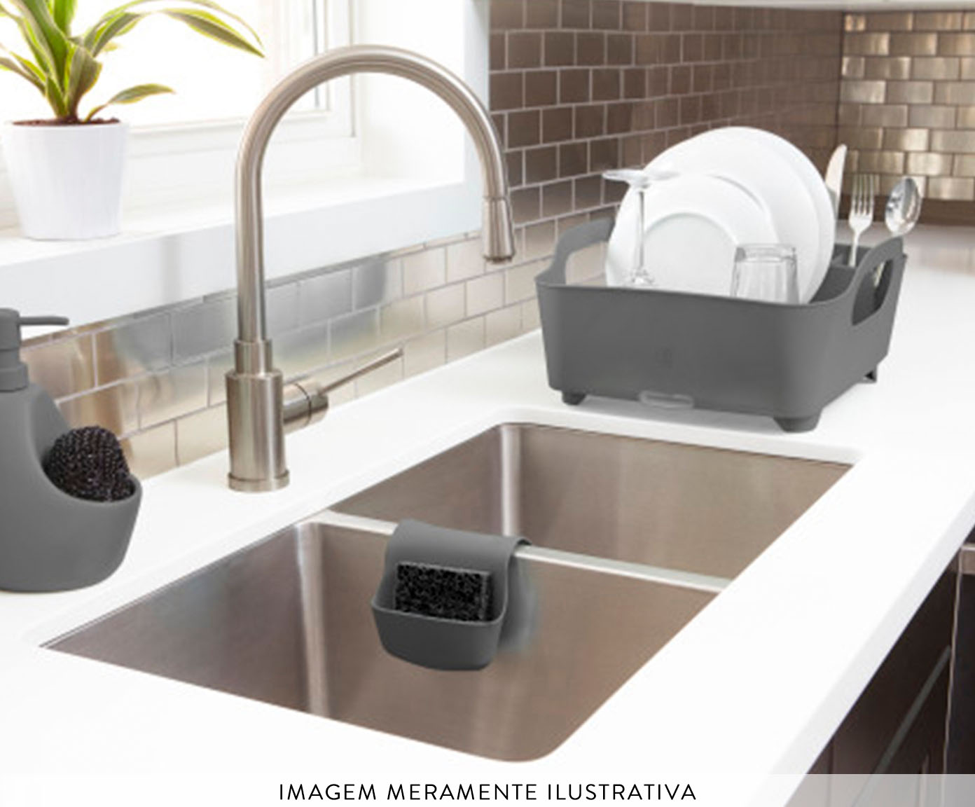 Dispenser para Detergente com esponja Joyce - Cinza - image 1