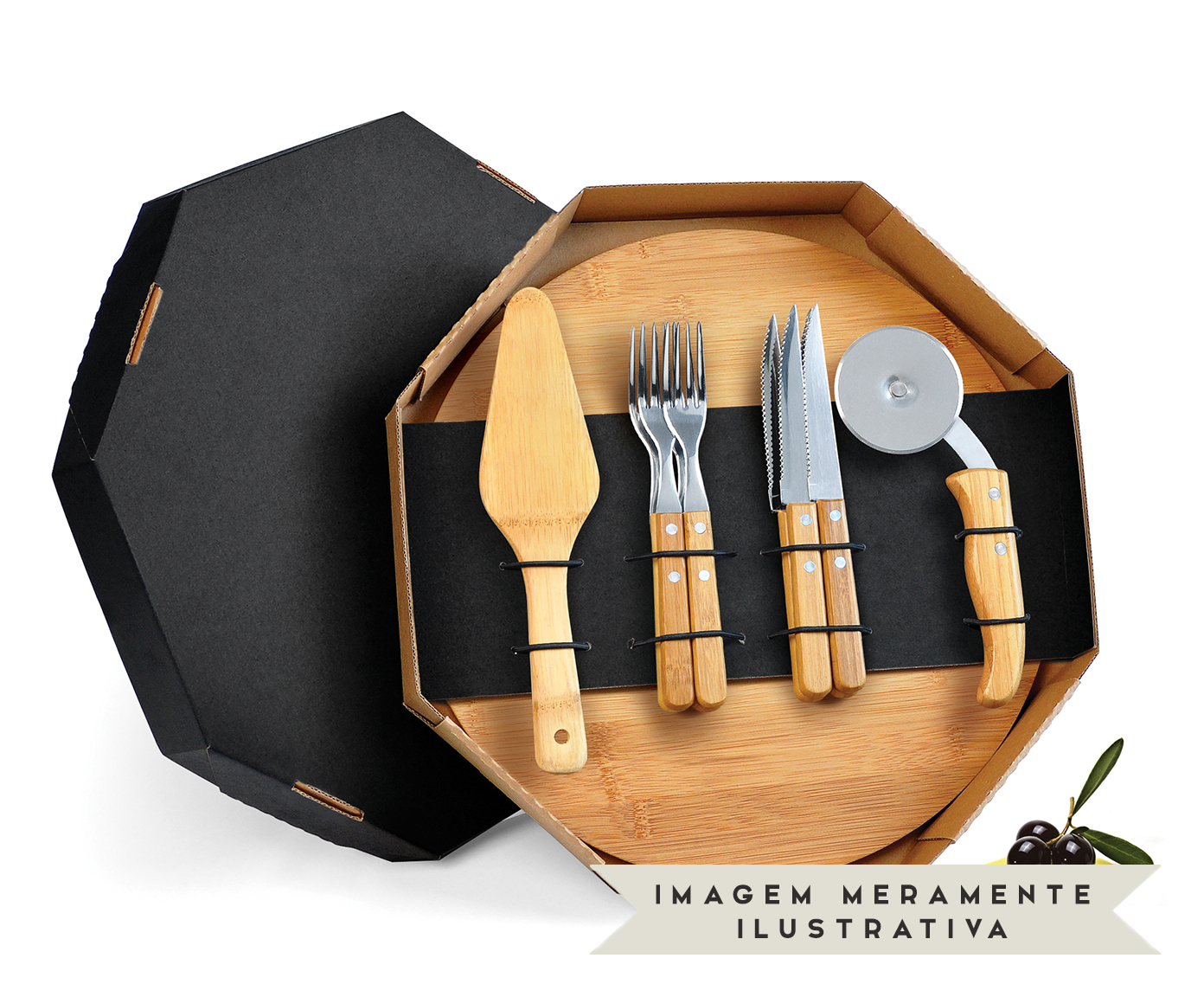 Jogo para Servir Pizza em Inox E Bambu Napoli Full - image 1