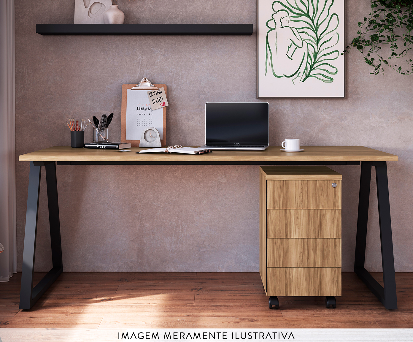 Mesa Escrivaninha Gaveteiro  Concept Home Office Nogal - Preto - image 1