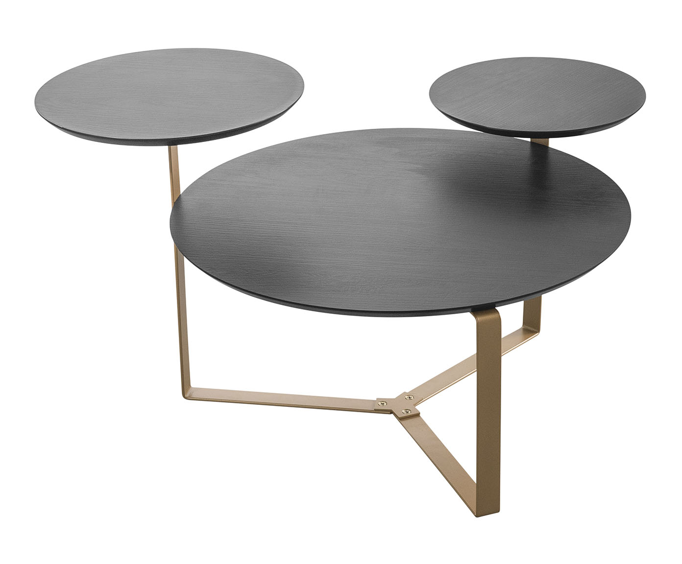 Mesa de Centro Tr&ecirc;s Tampos Chanfrada Org&acirc;nica Nero e Dourado - image 1