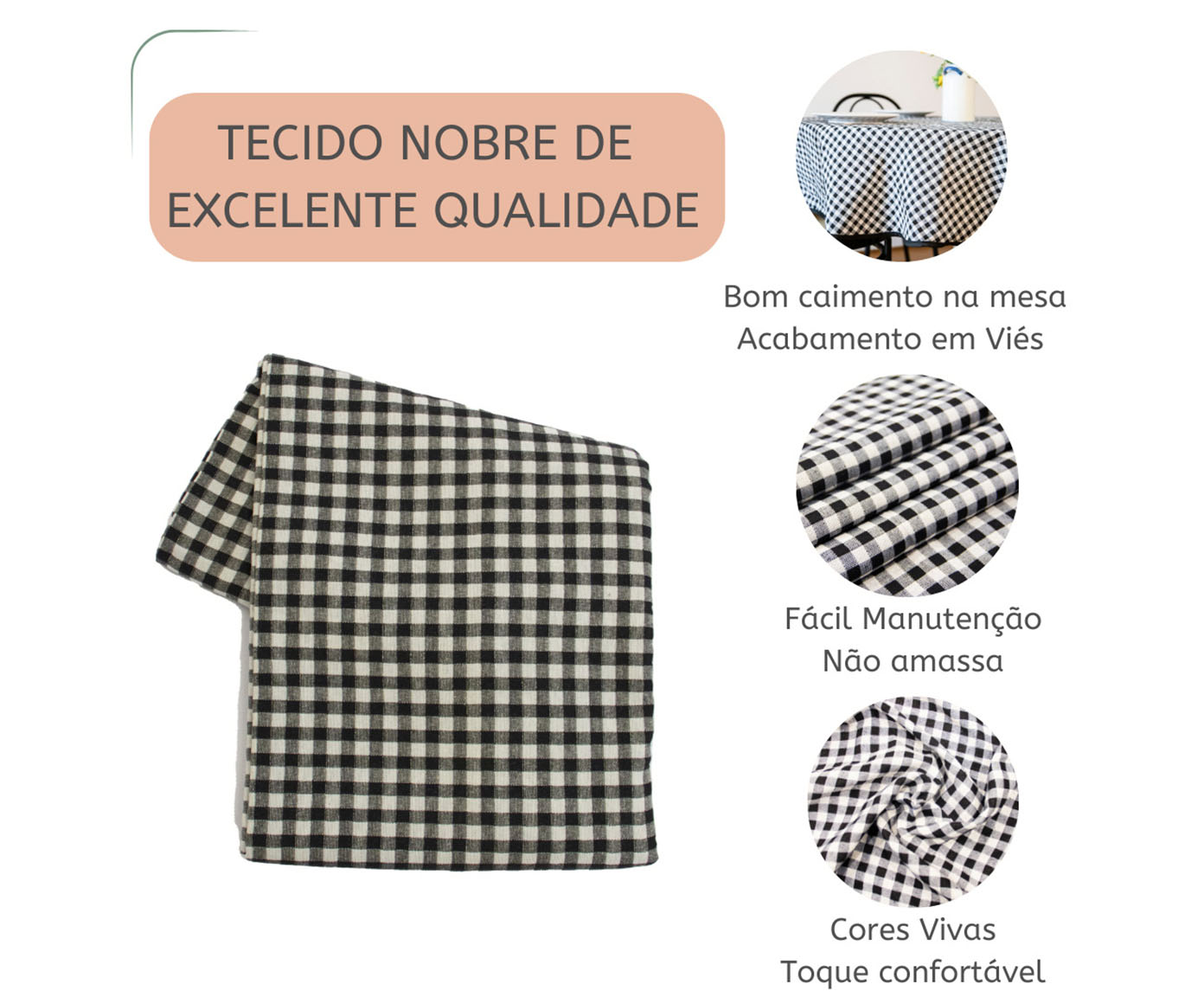 Toalha de Mesa Xadrez Preto e Branco image number 4