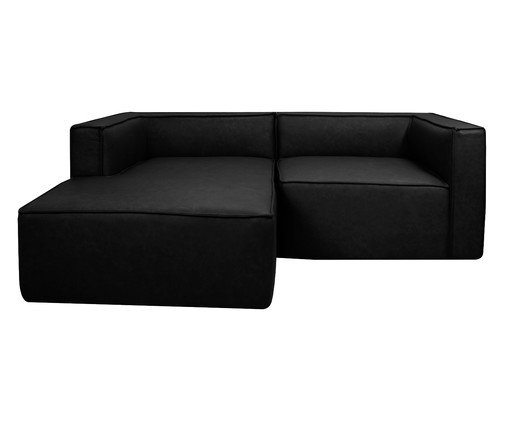 Sof&aacute; 2 M&oacute;dulos Chaise Esquerdo Mensa em Couro Preto image number 0