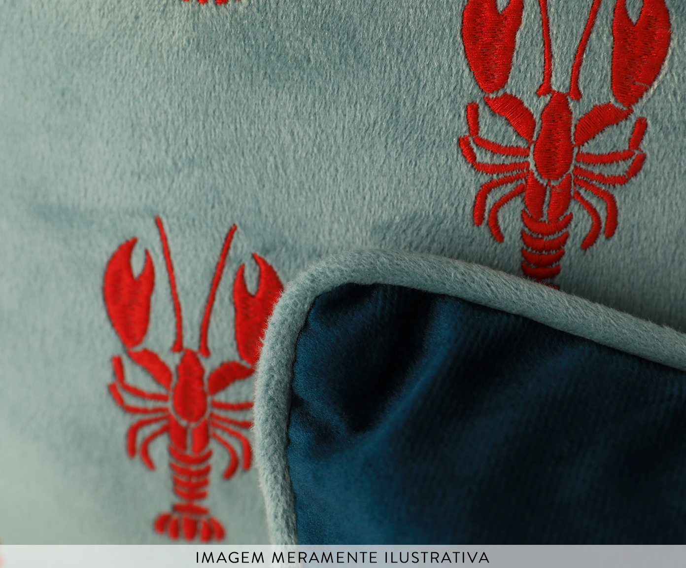 Capa de Almofada Bordada com Cordon&ecirc; Lagostas Azul Claro image number 6