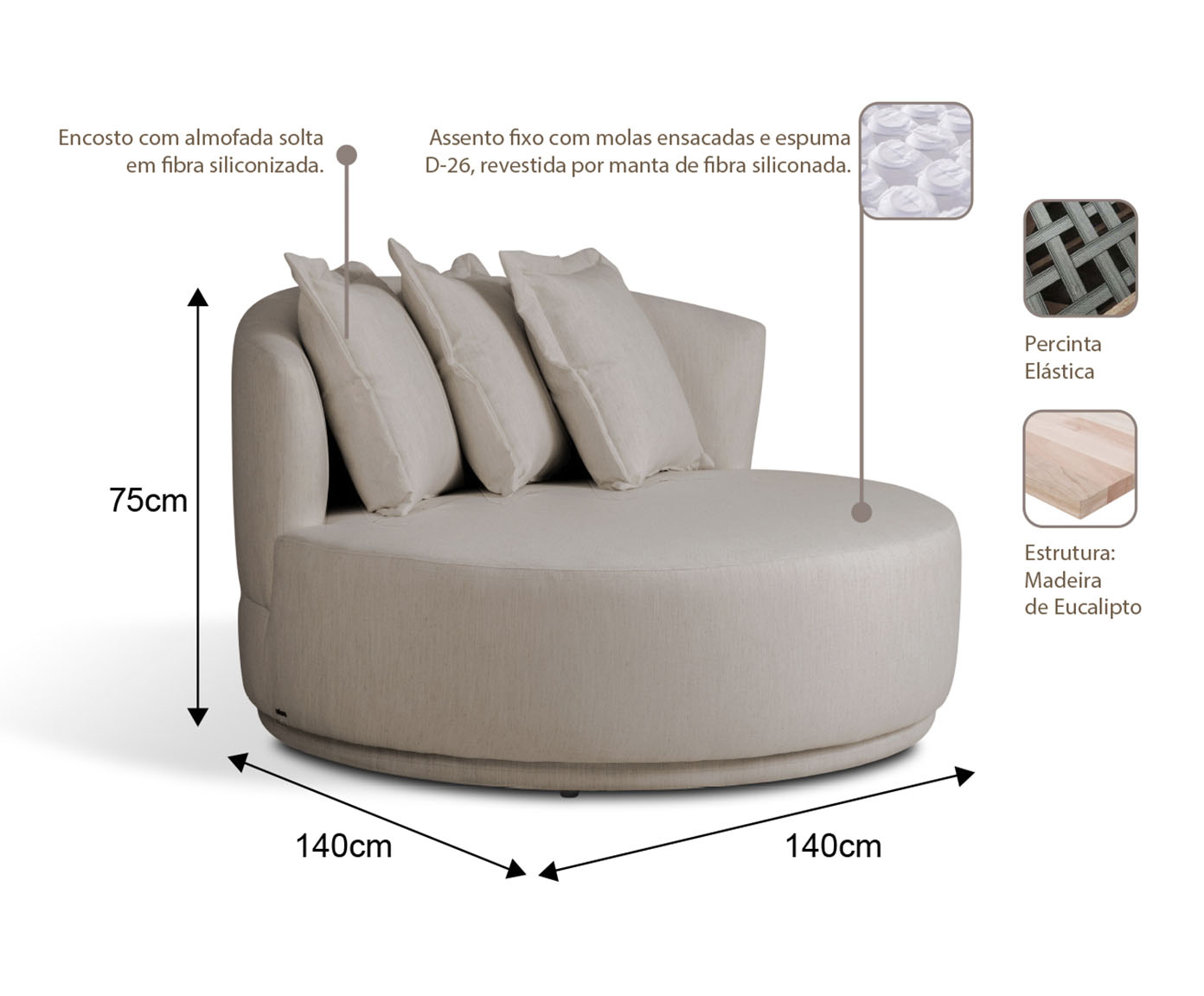 Sof&aacute; Chaiselongue Girat&oacute;rio Heloisa Bege image number 3