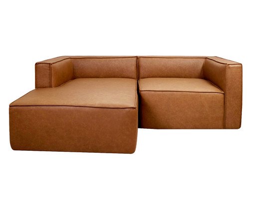 Sof&aacute; 2 M&oacute;dulos Chaise Esquerdo Mensa em Couro Caramelo image number 0