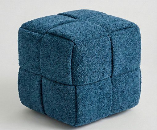 Pufe Cubo em Boucl&eacute; azul - image 1