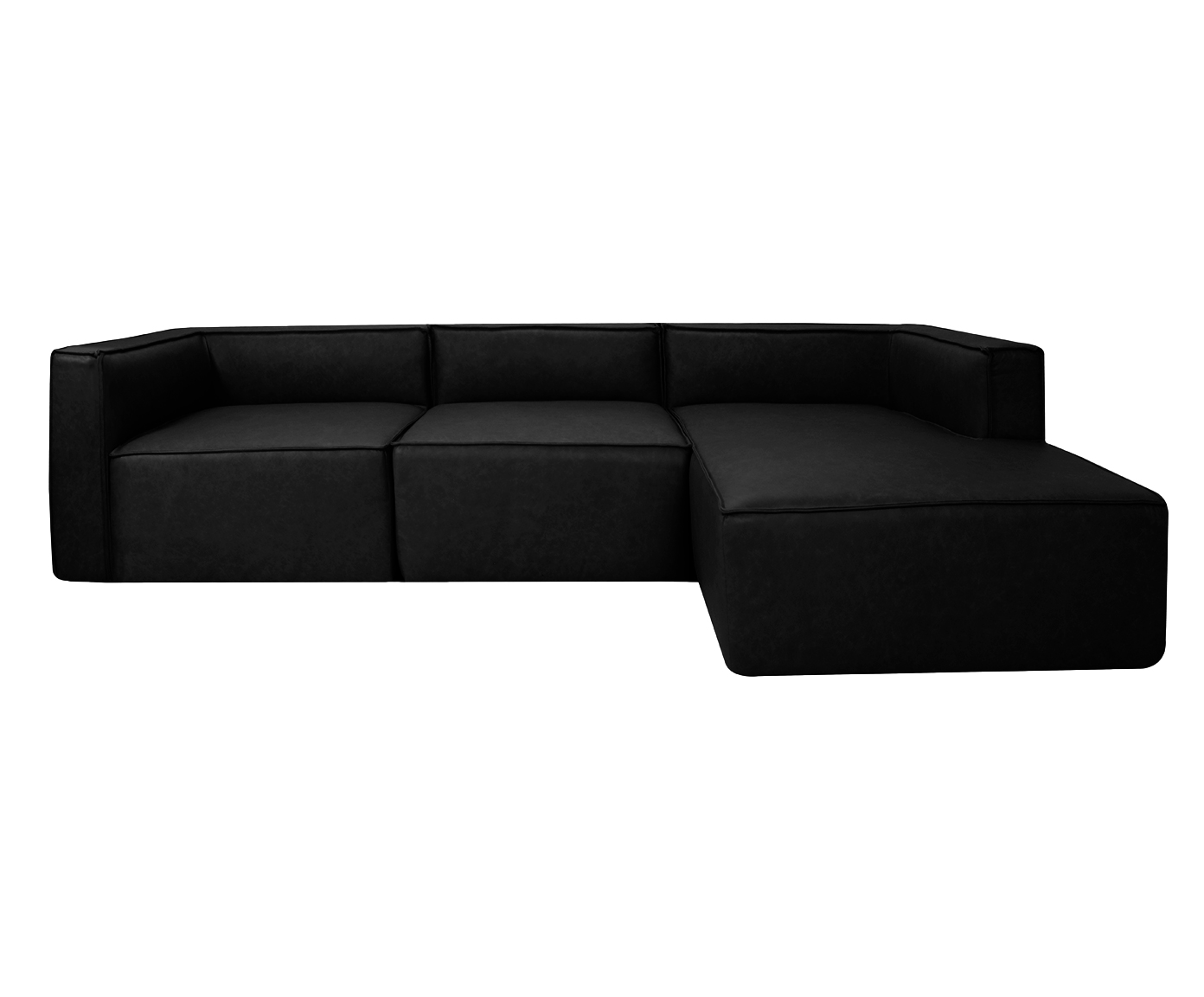 Sof&aacute; 3 M&oacute;dulos Chaise Direito Mensa em Couro Preto - image 0