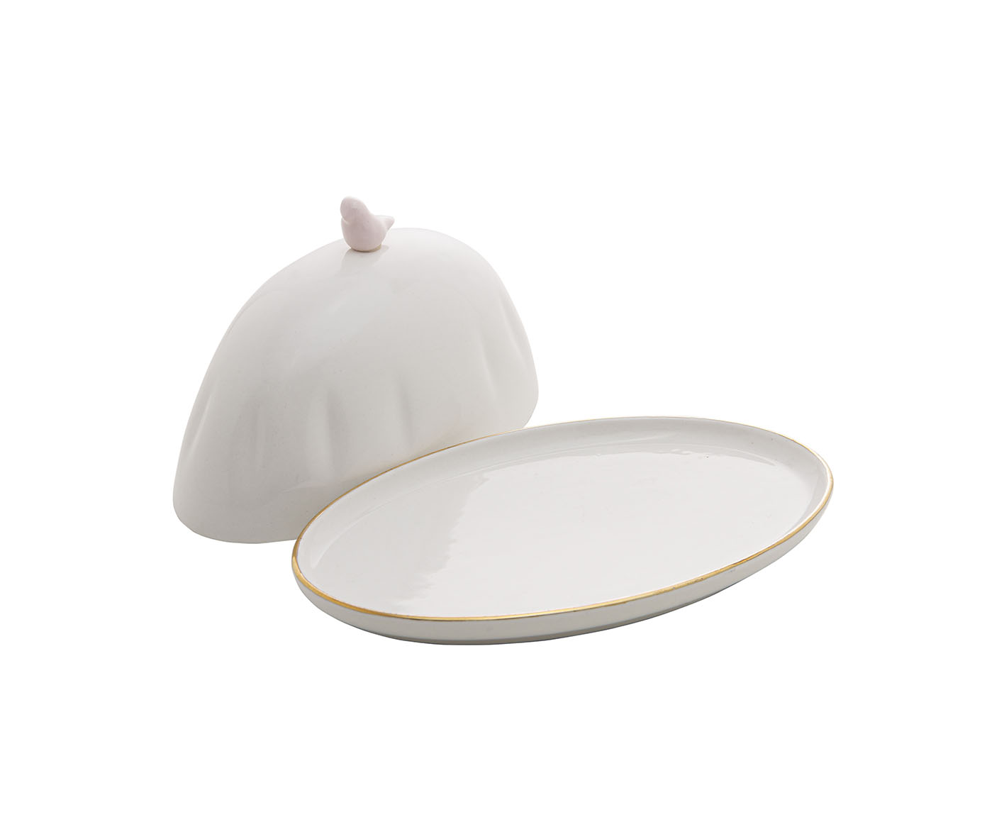 Manteigueira de Porcelana Birds Branco - image 1