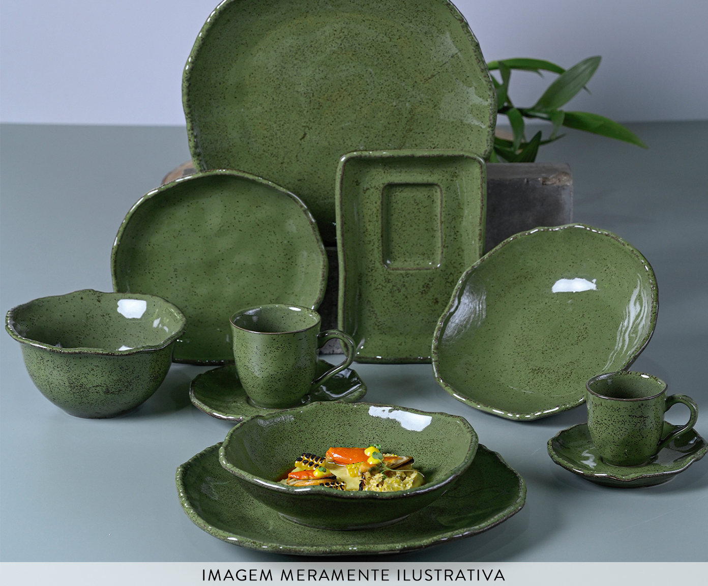 Jogo de Pratos Fundo Org&acirc;nico Eco Stone Jade Verde image number 3