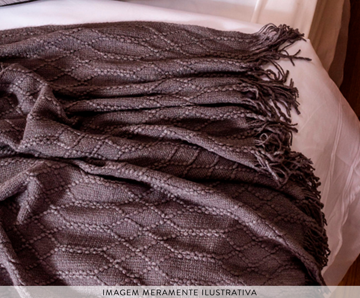 Manta Tricot Texturizada com Franjas Cinza image number 3