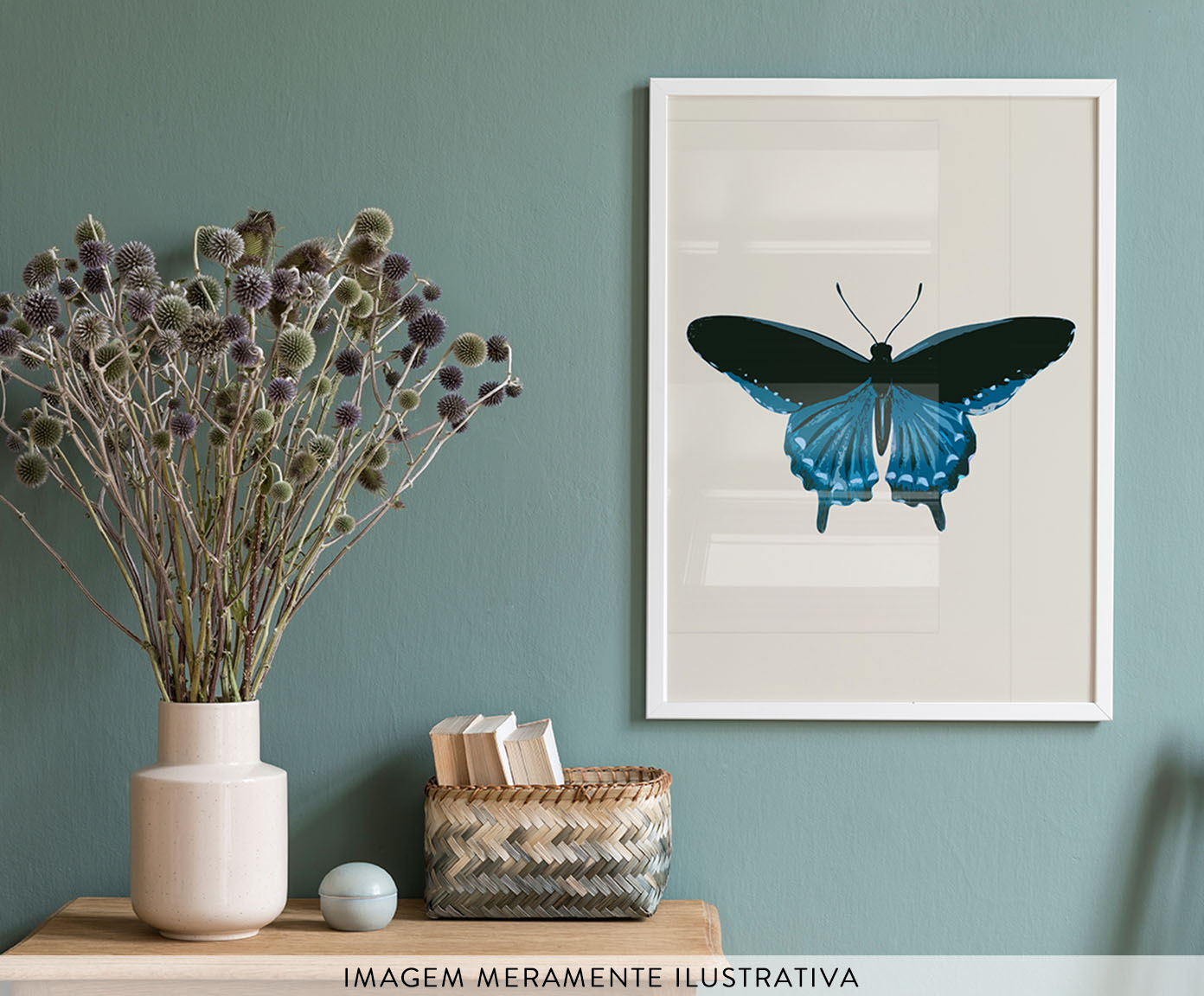 Quadro Borboleta Azul com Moldura Branca image number 2