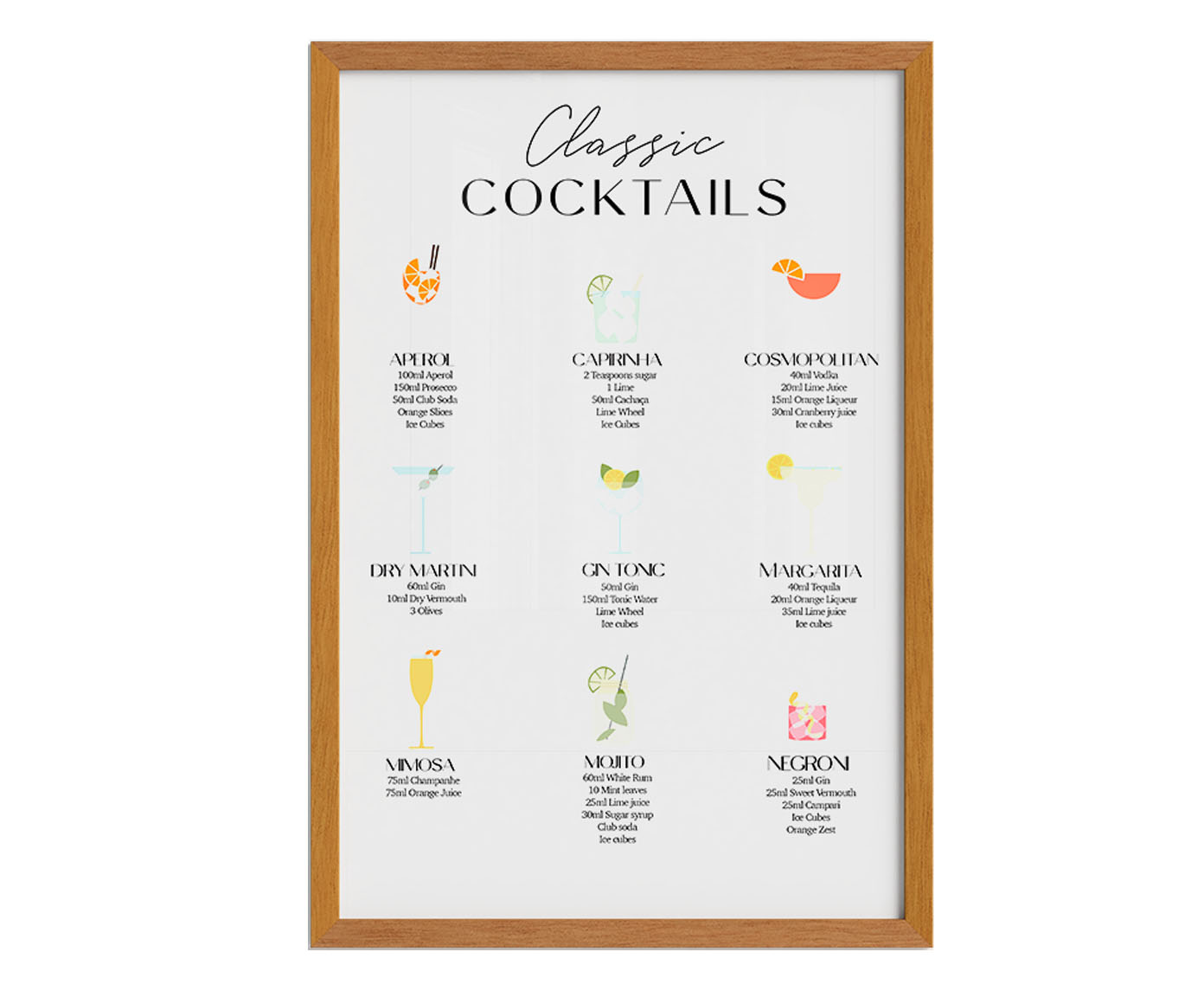 Quadro Classic Coktails com Moldura em Madeira - image 0