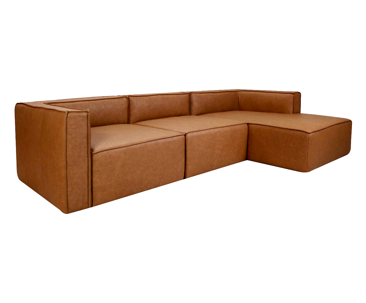 Sof&aacute; 3 M&oacute;dulos Chaise Direito Mensa em Couro Caramelo image number 2