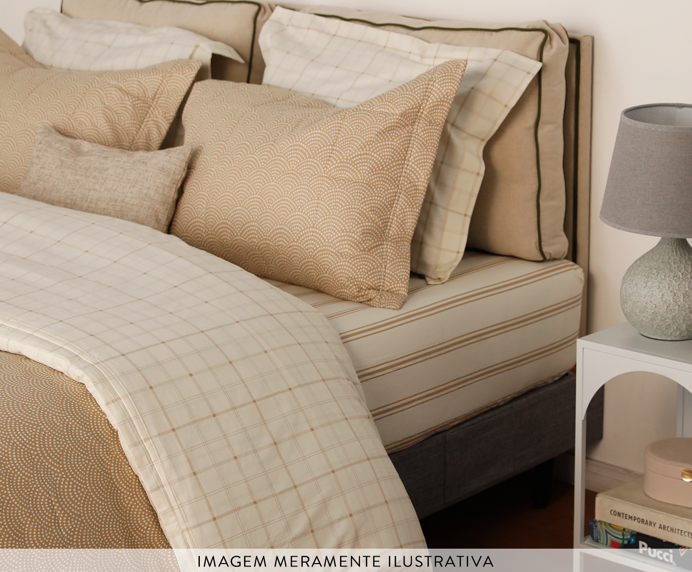 Duvet Xadrez Siena Bege Avel&atilde; 200 Fios - image 1