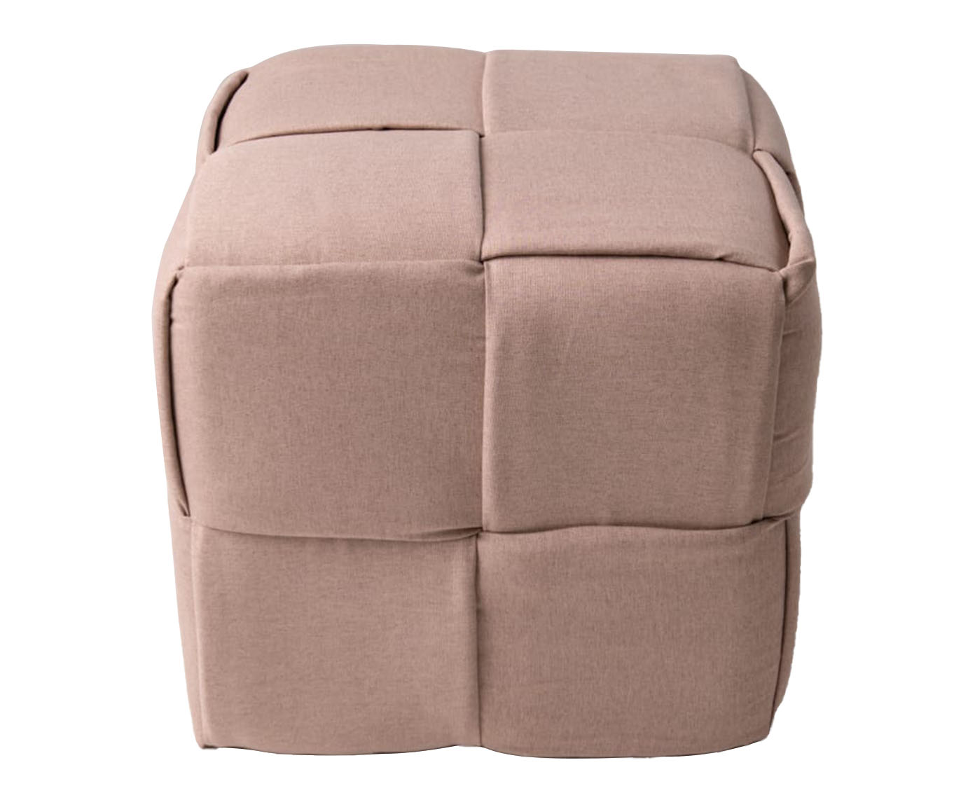 Pufe em Linho Cubo Tran&ccedil;ado Bege - image 0