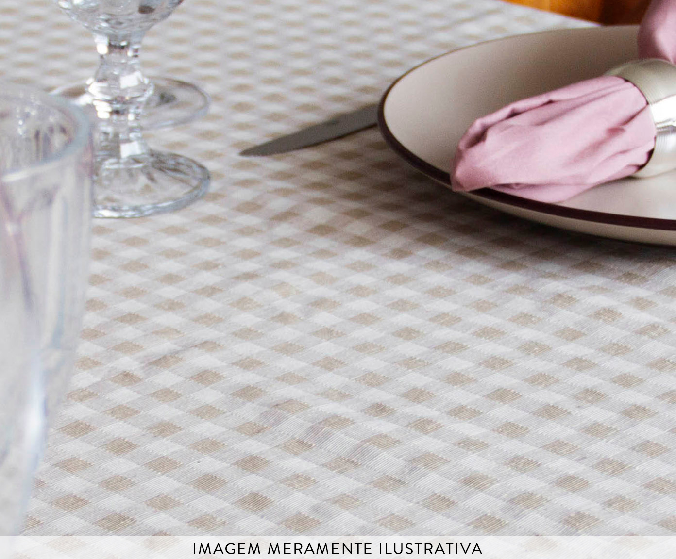 Toalha de Mesa Vichy Bege e Off White image number 3