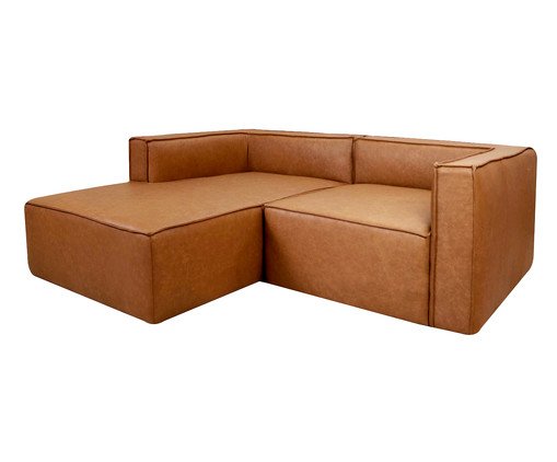 Sof&aacute; 2 M&oacute;dulos Chaise Esquerdo Mensa em Couro Caramelo image number 2