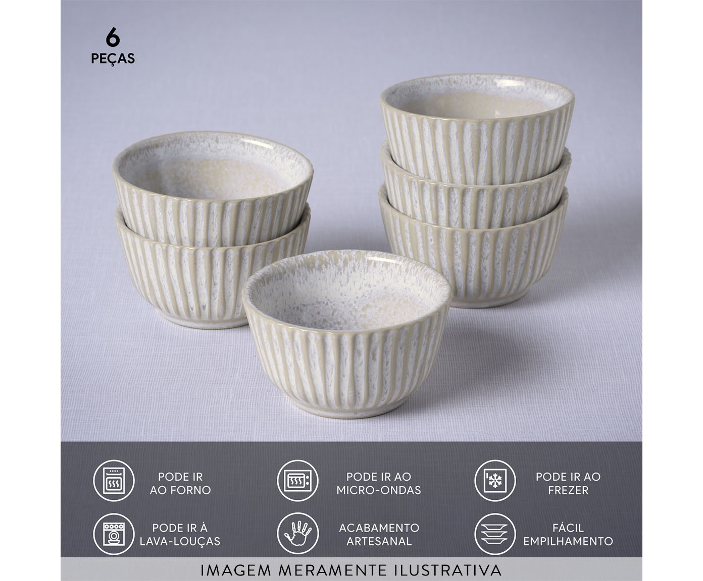 Jogo de Ramequins M&eacute;dio Linhas Latte Cru image number 3